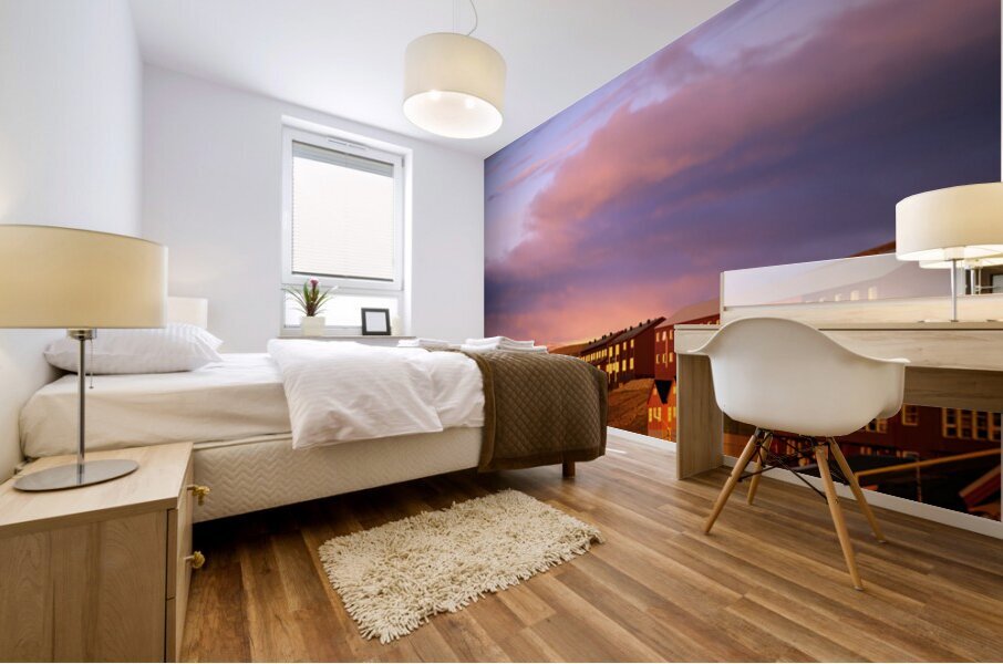 Sunset over longyearbyen in svalbard archipelago norway Mural print