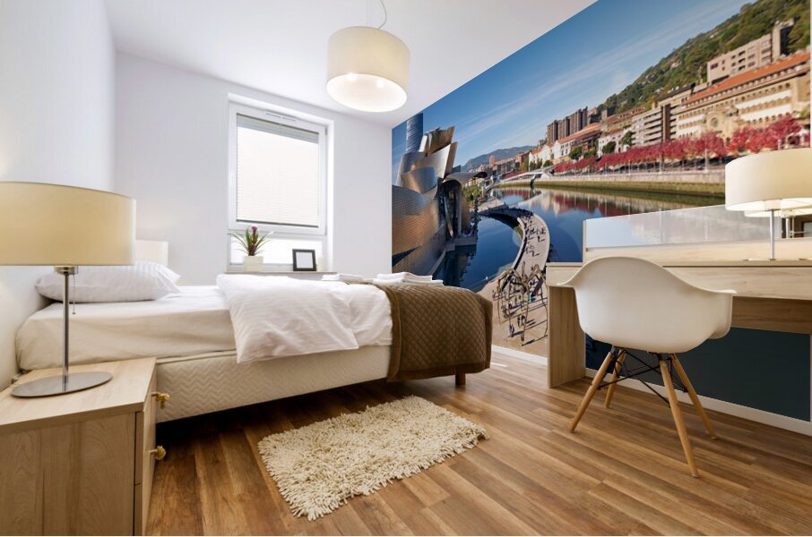 Construction and architecture near the river in Bilbao Spain Mural print