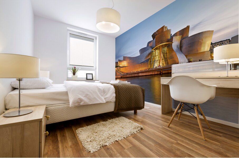 Guggenheim Museum shines at night in Bilbao Spain Mural print