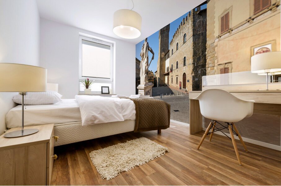 Palazzo dei Priori and statue in Arezzo Tuscany Italy Mural print