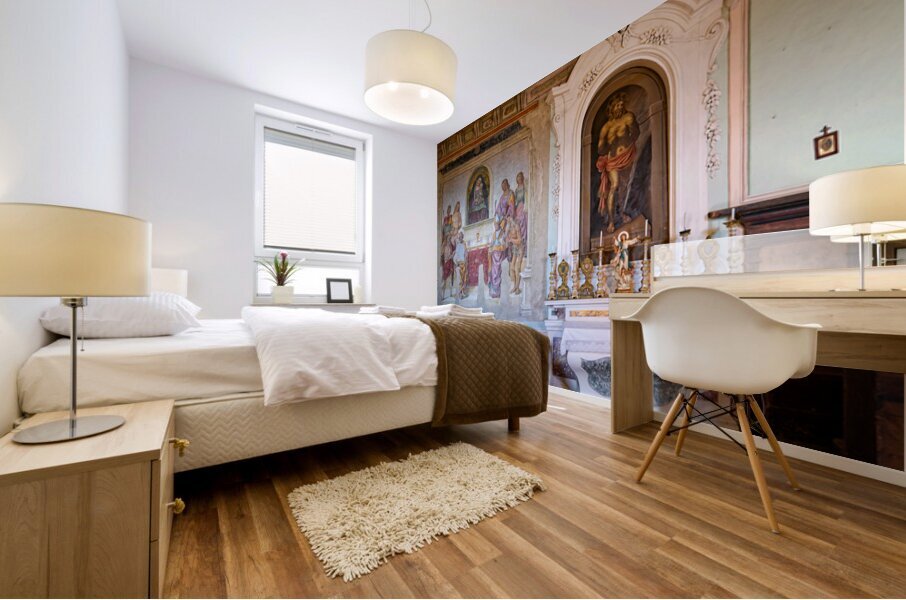 Historical paintings in San Niccolo church in Cortona Italy Mural print