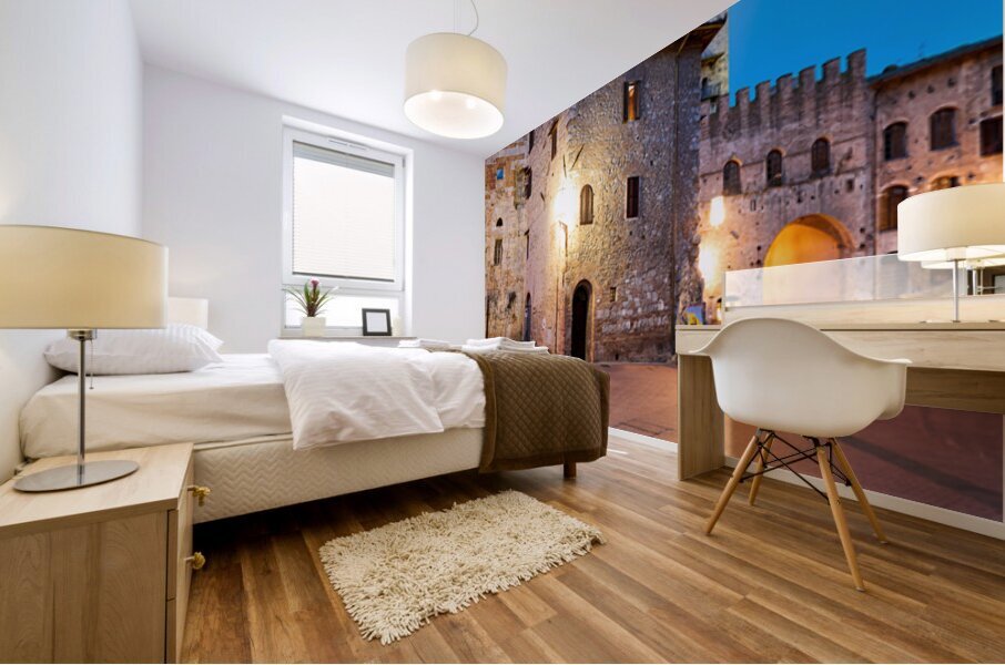 Sunset view of Piazza del Duomo in San Gimignano Tuscany Mural print