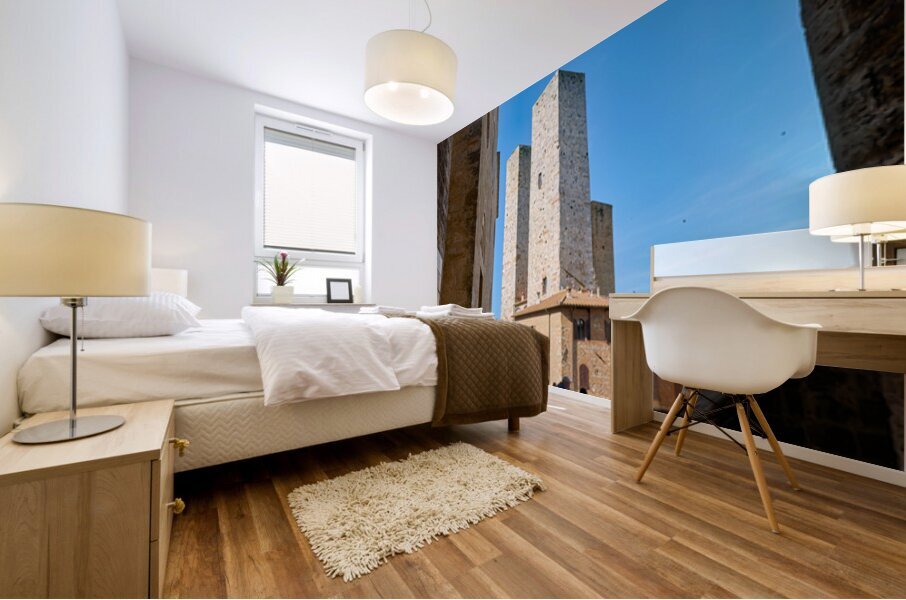 Visitors enjoy Piazza del Duomo in San Gimignano Italy Mural print