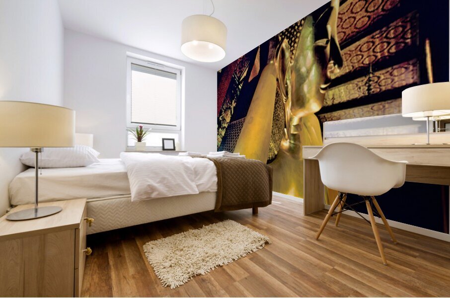 Big Buddha statue inside Wat Pho temple in Bangkok Thailand Mural print