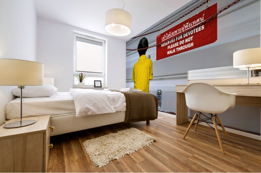 Prayer at wat phra kaew in bangkok Mural print