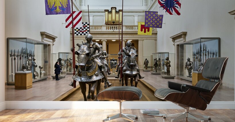 New York. Manhattan. United States. The Metropolitan Museum of Art. Arms and armor Middle Ages main hall Wall Murals