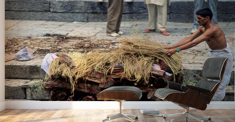 Nepal. Kathmandu. Cremation in Pashupatinath Wall Murals