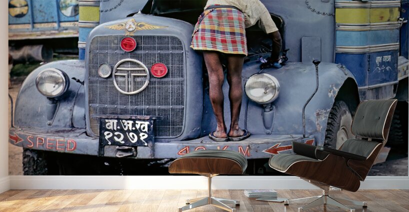 Nepal. Kathmandu. Repairing a truck Wall Murals
