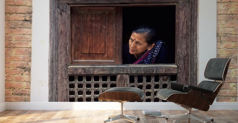 Nepal. Kathmandu. Woman a t a window Wall Murals
