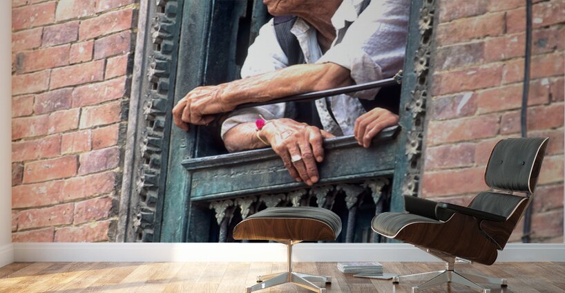 Nepal. Kathmandu. Man at a window Wall Murals