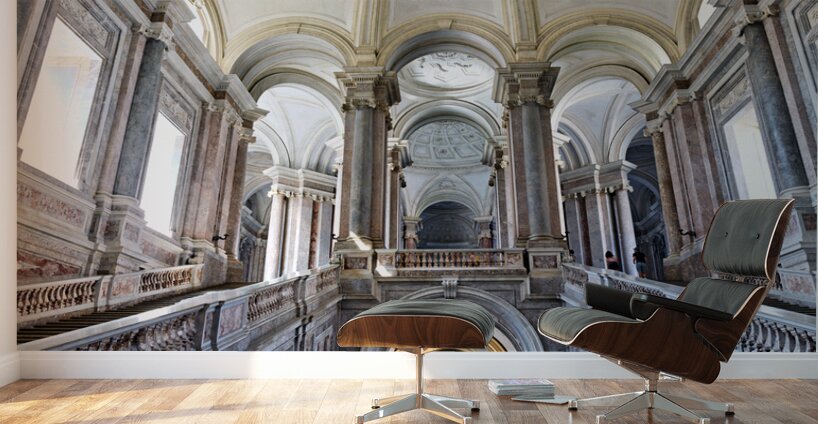 Caserta Campania Italy. The scalone staircase of honour by Luigi Vanvitelli at the Royal Palace Wall Murals