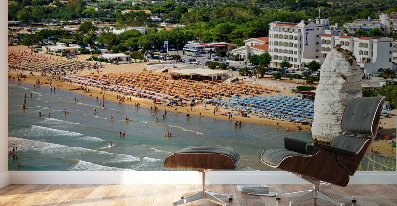 Vieste Gargano. Apulia Puglia Italy. Monolith Pizzomunno and beach Wall Murals
