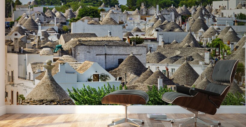 Apulia Puglia Italy. Alberobello. Trulli: traditional Apulian dry stone huts with a conical roof. Wall Murals