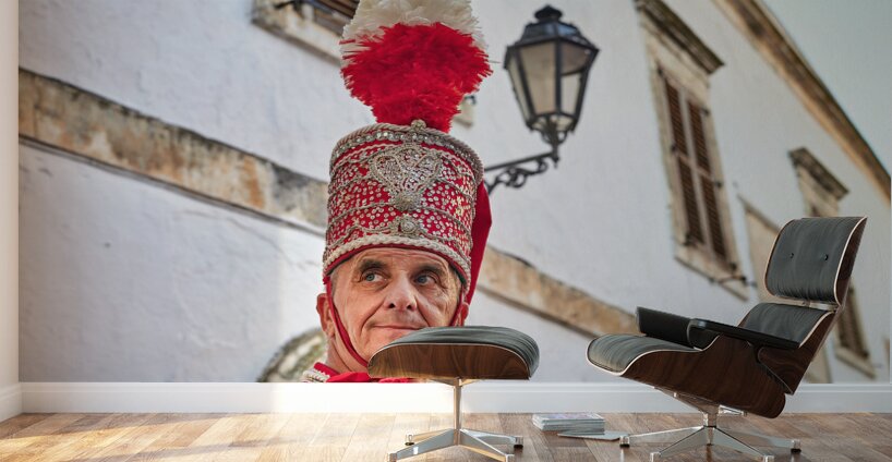 Apulia Puglia Italy. Ostuni. Festival of Saint Orontius. The cavalcata a procession of horses in the streets of the town Wall Murals