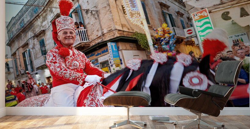Apulia Puglia Italy. Ostuni. Festival of Saint Orontius. The cavalcata a procession of horses in the streets of the town Wall Murals