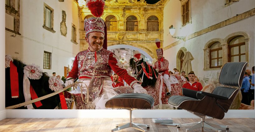 Apulia Puglia Italy. Ostuni. Festival of Saint Orontius. The cavalcata a procession of horses in the streets of the town Wall Murals