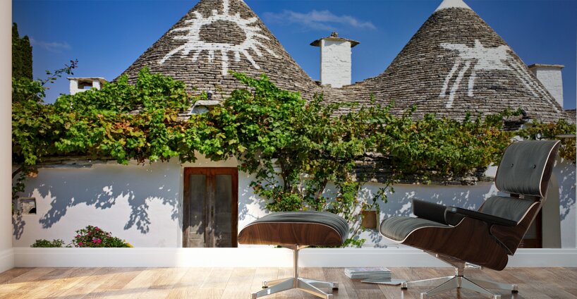Apulia Puglia Italy. Alberobello. Trulli: traditional Apulian dry stone huts with a conical roof. Wall Murals
