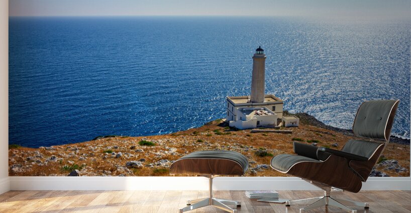 Apulia Puglia Italy. The lighthouse at Cape Palascia Capo dOtranto. The easternmost point of Italy Wall Murals