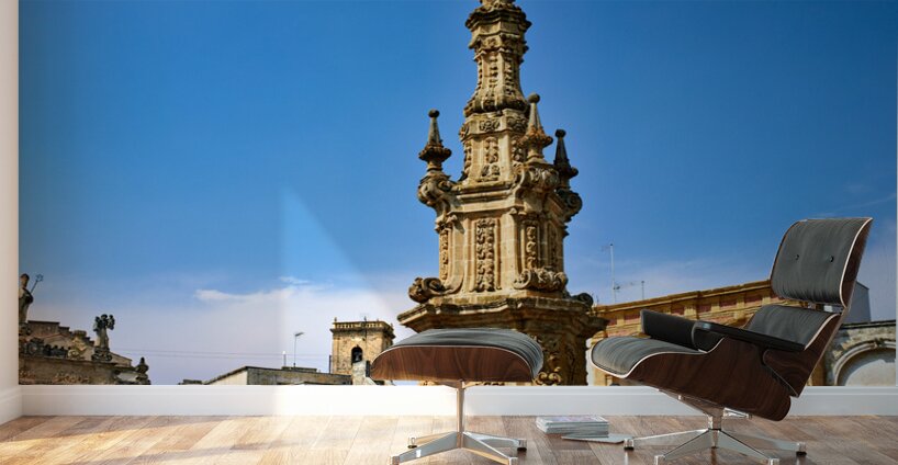 Salento. Apulia Puglia Italy. Nardò. Salandra square. 18th century column Wall Murals