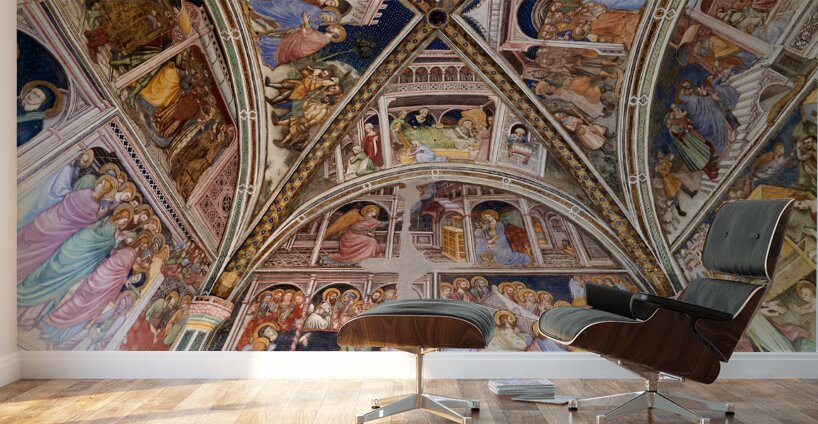 Foligno Umbria Italy. Frescoes at Trinci Palace Palazzo Trinci a patrician residence and museum. Wall Murals