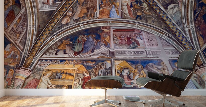 Foligno Umbria Italy. Frescoes at Trinci Palace Palazzo Trinci a patrician residence and museum. Wall Murals