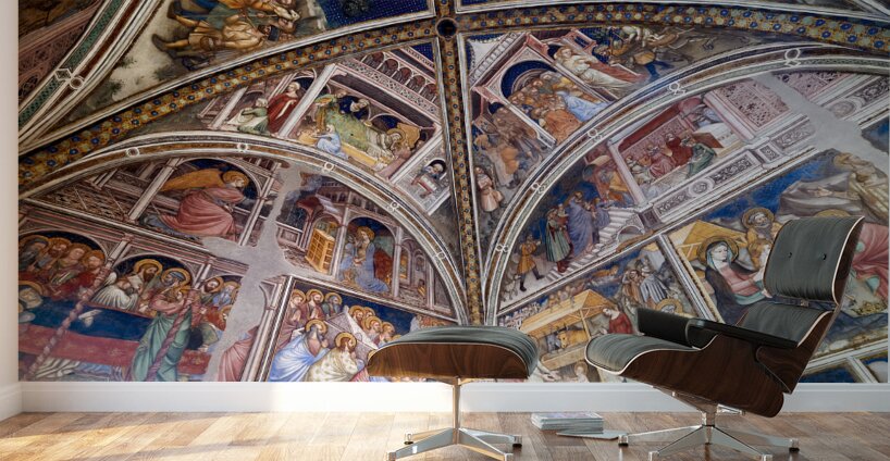 Foligno Umbria Italy. Frescoes at Trinci Palace Palazzo Trinci a patrician residence and museum. Wall Murals