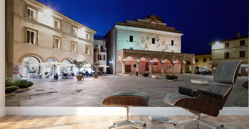 Montefalco Umbria Italy. Piazza del Comune at sunset Wall Murals