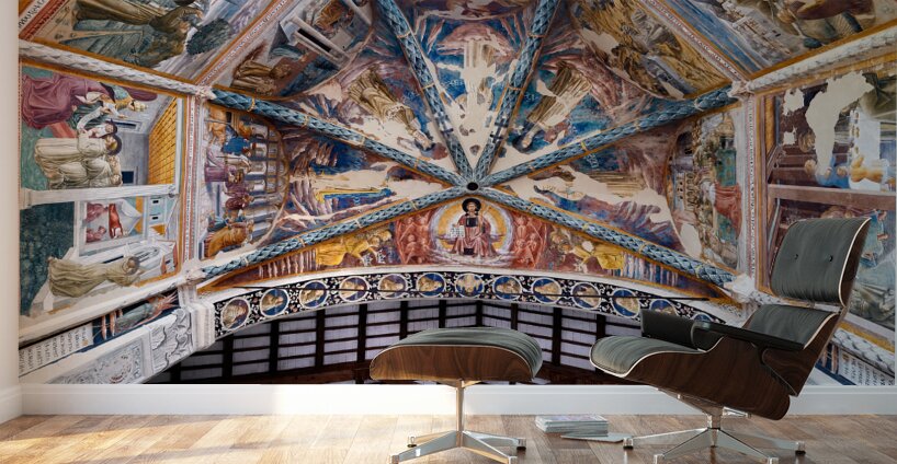 Montefalco Umbria Italy. San Francesco Church frescoed by Benozzo Gozzoli. The apse Wall Murals