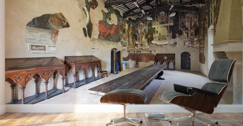 Foligno Umbria Italy. Frescoes at Trinci Palace Palazzo Trinci a patrician residence and museum. Wall Murals