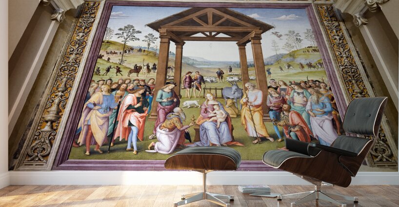 Città della Pieve Umbria Italy. Santa Maria dei Bianchi church. Adoration of the Magi fresco by Perugino Wall Murals