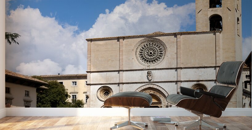 Todi Umbria Italy. Concattedrale della Santissima Annunziata. Cathedral. Piazza del Popolo. The statue Quattro Stele by Arnaldo Pomodoro Wall Murals