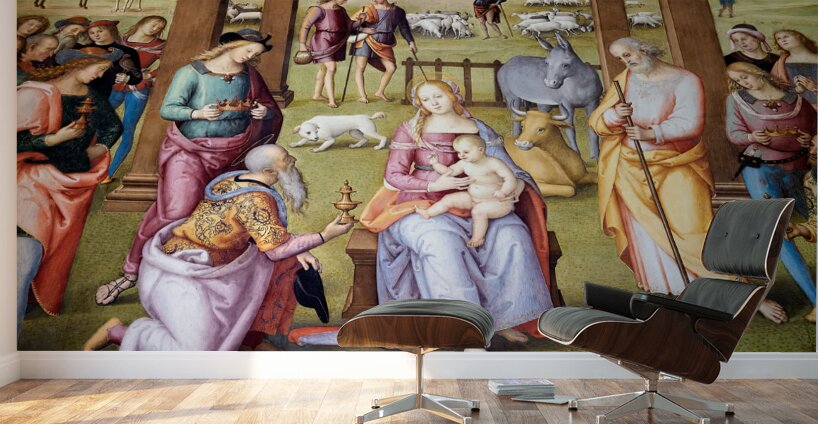Città della Pieve Umbria Italy. Santa Maria dei Bianchi church. Adoration of the Magi fresco by Perugino Wall Murals