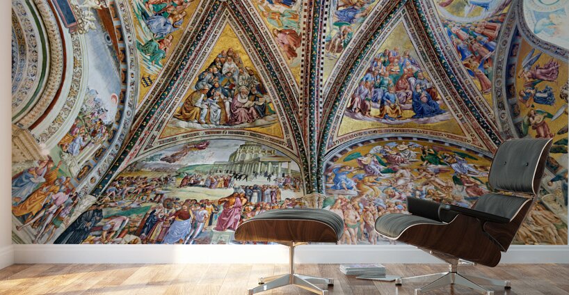 Orvieto Umbria Italy. The vault of the chapel of the Madonna di San Brizio frescoed by Fra Angelico and Benozzo Gozzoli Wall Murals