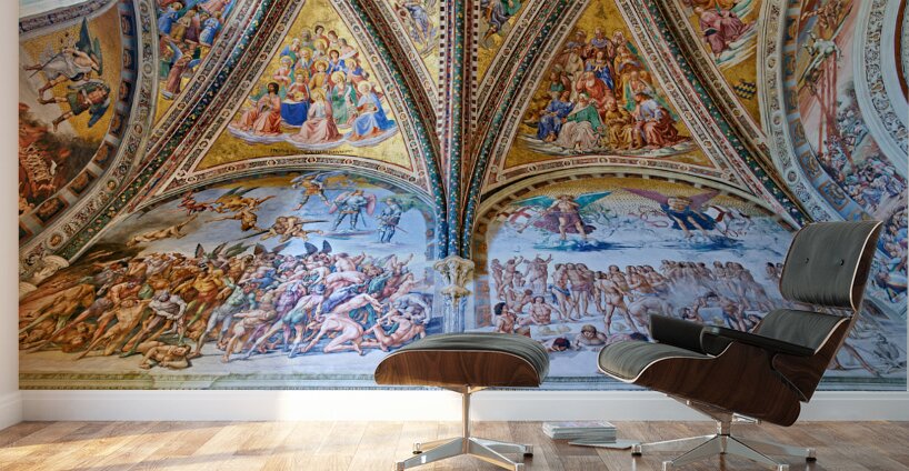 Orvieto Umbria Italy. The vault of the chapel of the Madonna di San Brizio frescoed by Fra Angelico and Benozzo Gozzoli Wall Murals