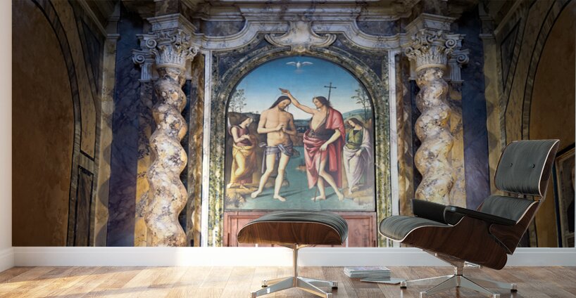 Città della Pieve Umbria Italy. The Cathedral of San Gervasio e Protasio. The Baptism of Christ by Perugino Wall Murals