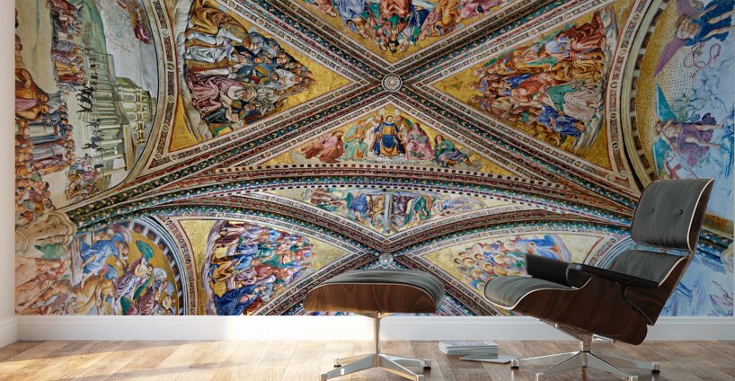 Orvieto Umbria Italy. The vault of the chapel of the Madonna di San Brizio frescoed by Fra Angelico and Benozzo Gozzoli Wall Murals