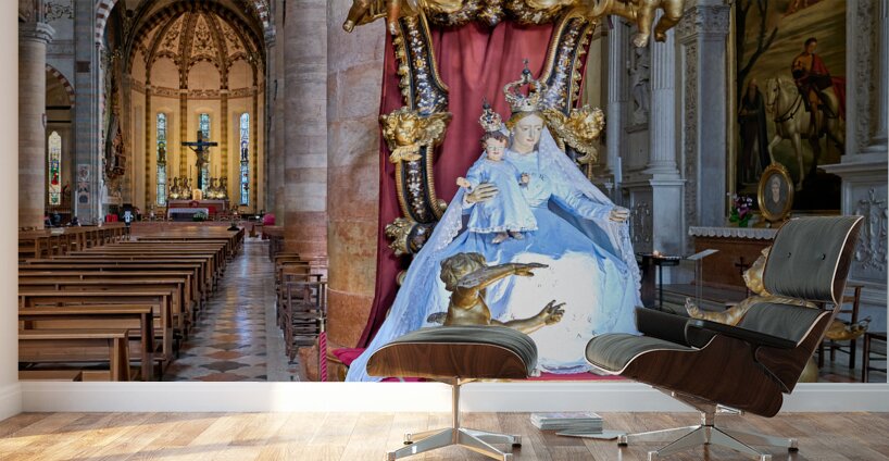 Verona Veneto Italy. The Basilica of Saint Anastasia. Madonna statue Wall Murals