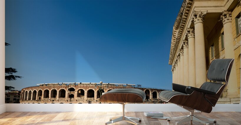 Verona Veneto Italy. The Verona Arena - Roman Amphitheatre and the Town Hall Wall Murals