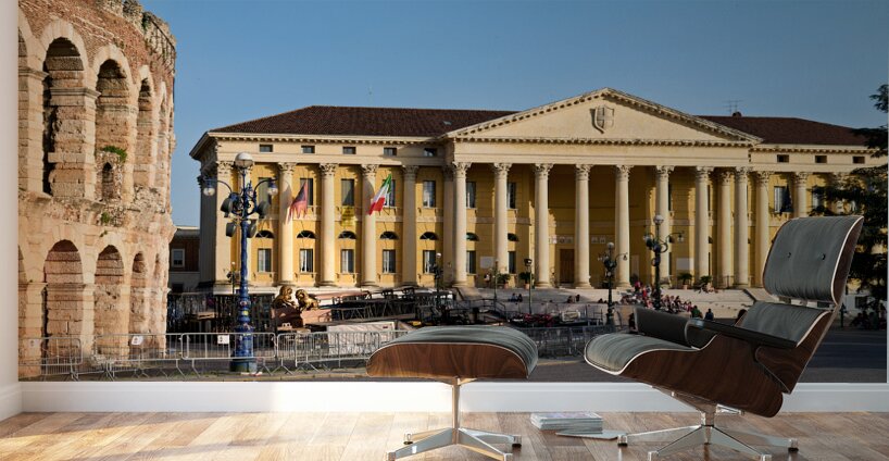 Verona Veneto Italy. The Verona Arena - Roman Amphitheatre and the Town Hall Wall Murals