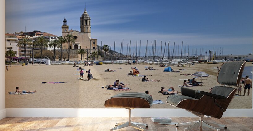 Sitges Catalunya Spain. Panorama view from the beach Wall Murals