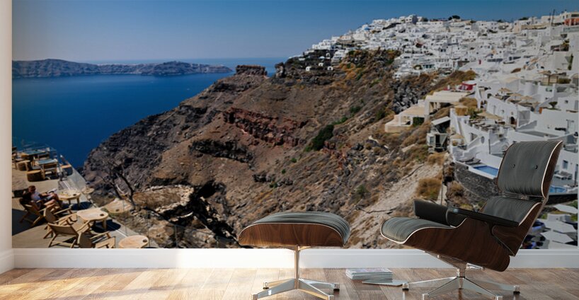 Santorinis white cliffside village and caldera view. Wall Murals