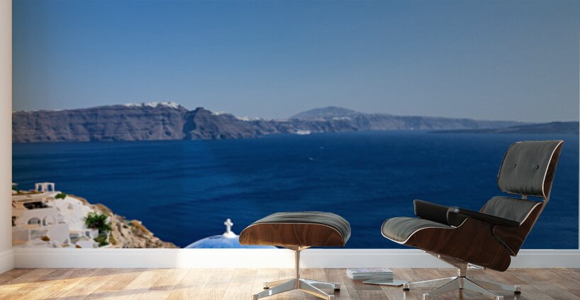 Iconic blue domes and white architecture of Santorini Greece. Wall Murals