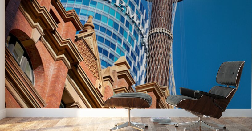 Sydney Tower and J.P. Morgan building against blue sky. Wall Murals