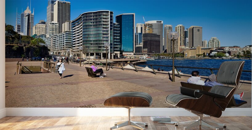 Sydney Harbour skyline with people enjoying the waterfront prome Wall Murals