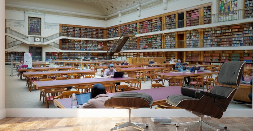 People study in the grand reading room of Mitchell Library in Sy Wall Murals