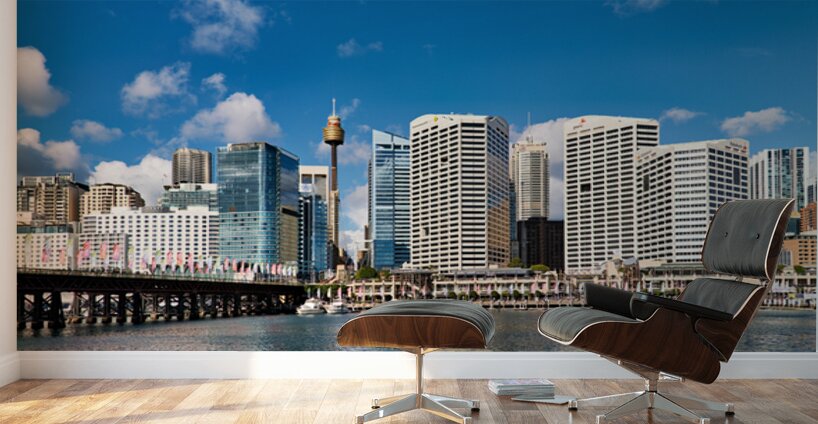 Sydney Harbour skyline with bridge and boats. Wall Murals