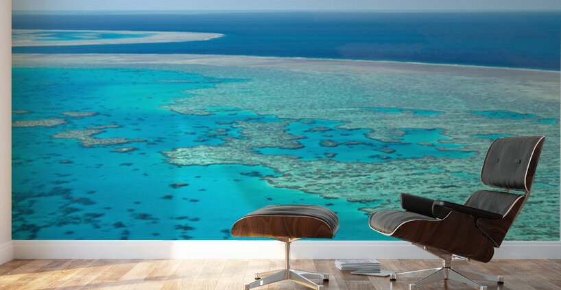 Aerial view of the Great Barrier Reefs turquoise waters. Wall Murals