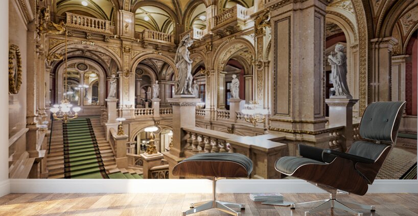 Opulent grand staircase in a historic opera house. Wall Murals