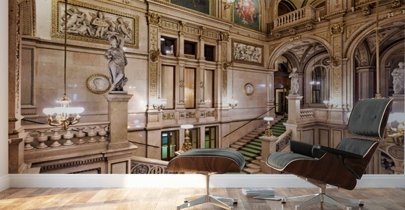 Vienna State Operas opulent grand staircase and hall. Wall Murals