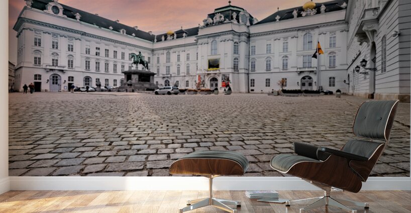 Majestic palace equestrian statue and cobblestone square under Wall Murals